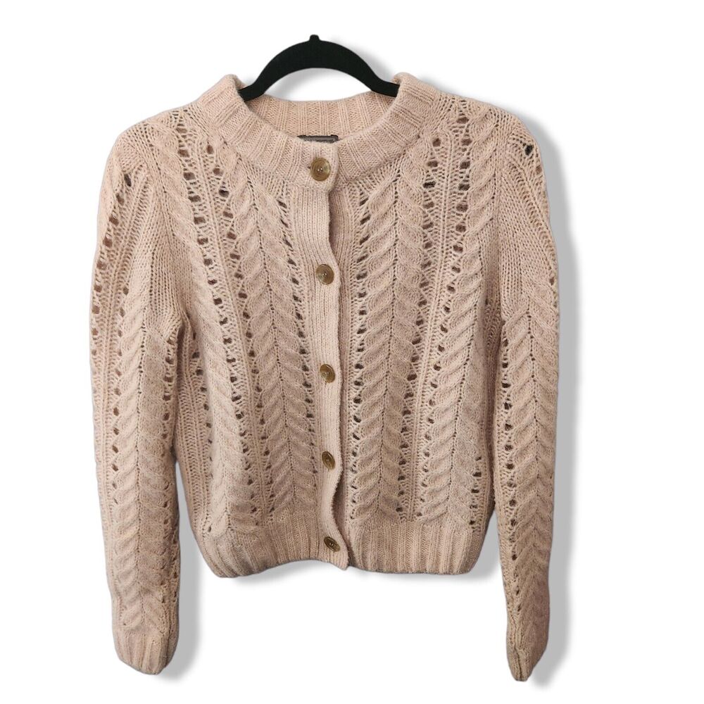 Vintage pastel Pink granny Cardigan Sweater button open loose chunky knit Large